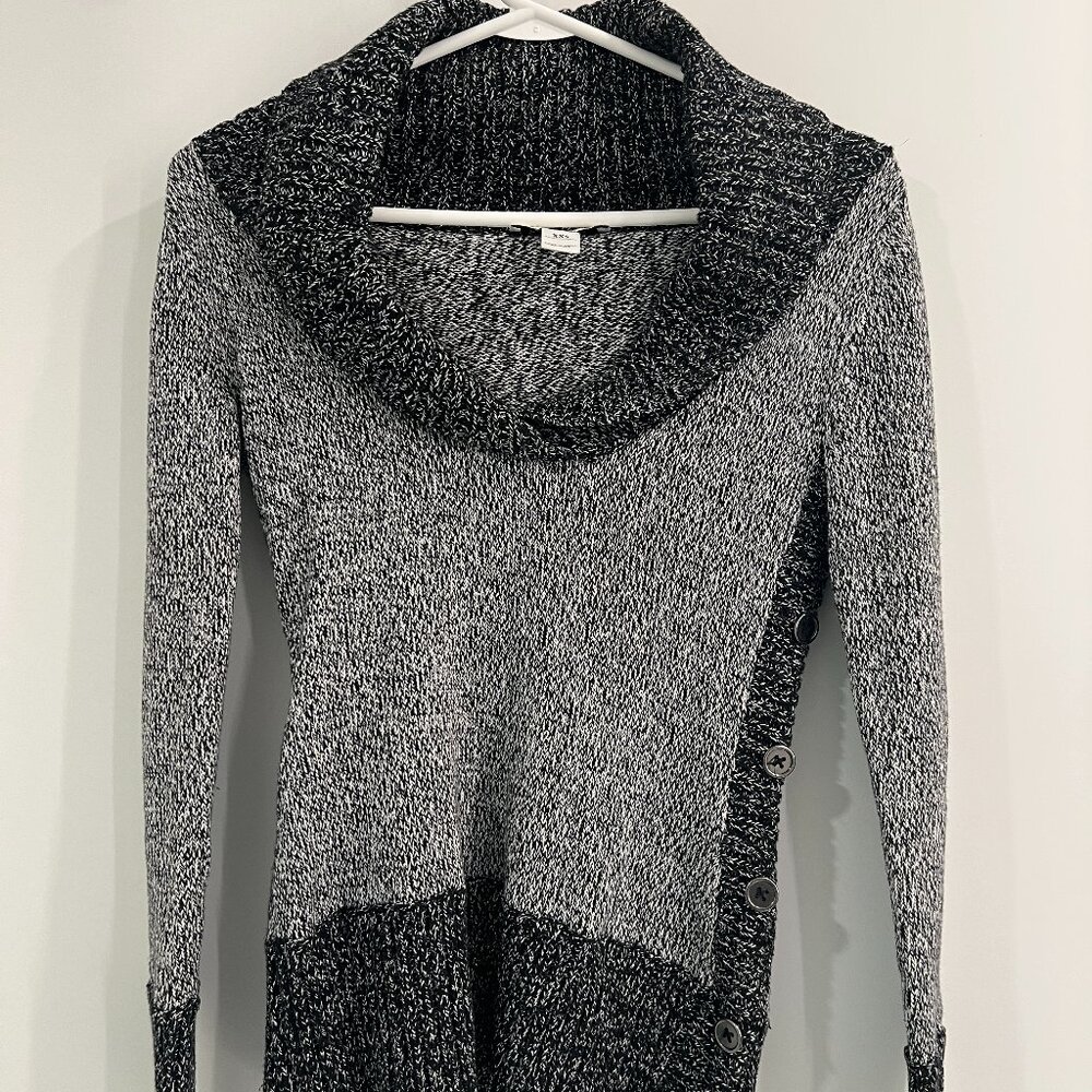 White House Black Market Black & White Marled Metallic Cowl Neck Sweater